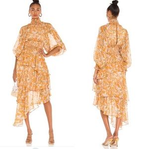 ELLIATT Astrid Dress Tropical Multi Orange Floral Asymmetrical Ruffles Small